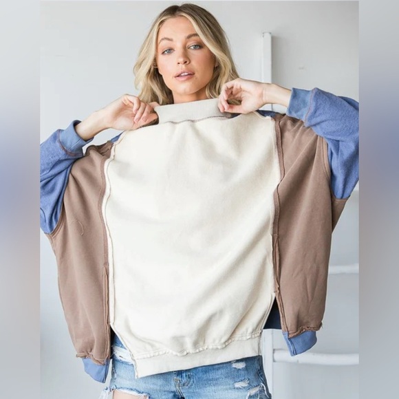 New Oli & Hali Color Block Loose Fjt Oversized Knit Top - Picture 2 of 3